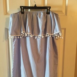 Blue and white off the shoulder dress